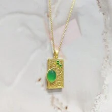Colgante de collar de joyería de moda para mujer con gema de calcedonia natural, artesanía chapada en oro, joyería de gema con incrustaciones, regalo de vacaciones, regalo para ella.