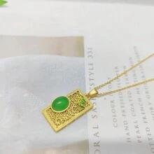 Colgante de collar de joyería de moda para mujer con gema de calcedonia natural, artesanía chapada en oro, joyería de gema con incrustaciones, regalo de vacaciones, regalo para ella.
