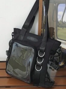 日本可爱 Itabag DIY 徽章展示板大学生单肩包尼龙钱包和手袋手提包斜挎包 JK 高品质学校书包 Ita Bag、街头和日式风格女包 - 黑色 - 查看 4