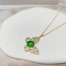 A Natural Chalcedony, Gold-Plated Craft Gem Inlaid Necklace Pendant, Fashion Jewelry, Women's Necklace Jewelry, Gem Necklace, Holiday Gift, Gift For Her.