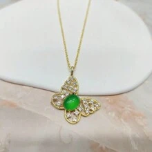 A Natural Chalcedony, Gold-Plated Craft Gem Inlaid Necklace Pendant, Fashion Jewelry, Women's Necklace Jewelry, Gem Necklace, Holiday Gift, Gift For Her.