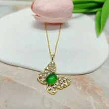 A Natural Chalcedony, Gold-Plated Craft Gem Inlaid Necklace Pendant, Fashion Jewelry, Women's Necklace Jewelry, Gem Necklace, Holiday Gift, Gift For Her.