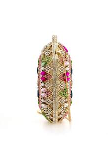 Luxury Multi-Color Rhinestone Party Clutch Bag, Suitable For Parties, Proms, Weddings. Diamond Studded Wallet With Chain Strap - Multicolor - View 9