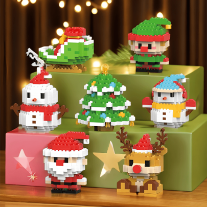 Juguetes de bloques de construcción de la serie Navideña- Set de bloques de Papá Noel, árbol de Navidad y renos como decoración para el hogar en Navidad, Halloween, con bloques de construcción y juguetes