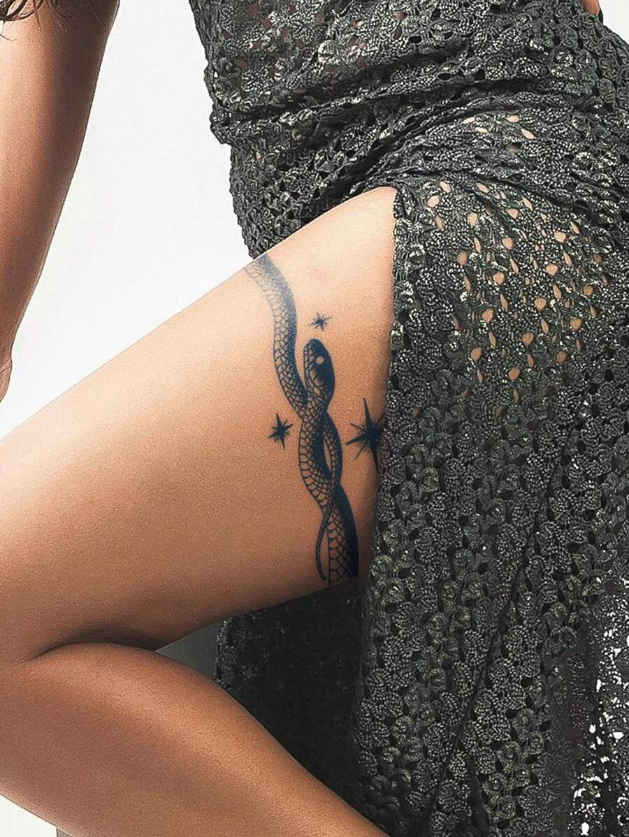 1pc Blue Serpentine Armband Tattoo Sticker With Non-Fading, Non-Reflective 14-Day Semi-Permanent Large Floral Arms/Chest/Abdomen/Back Body Juice Pattern