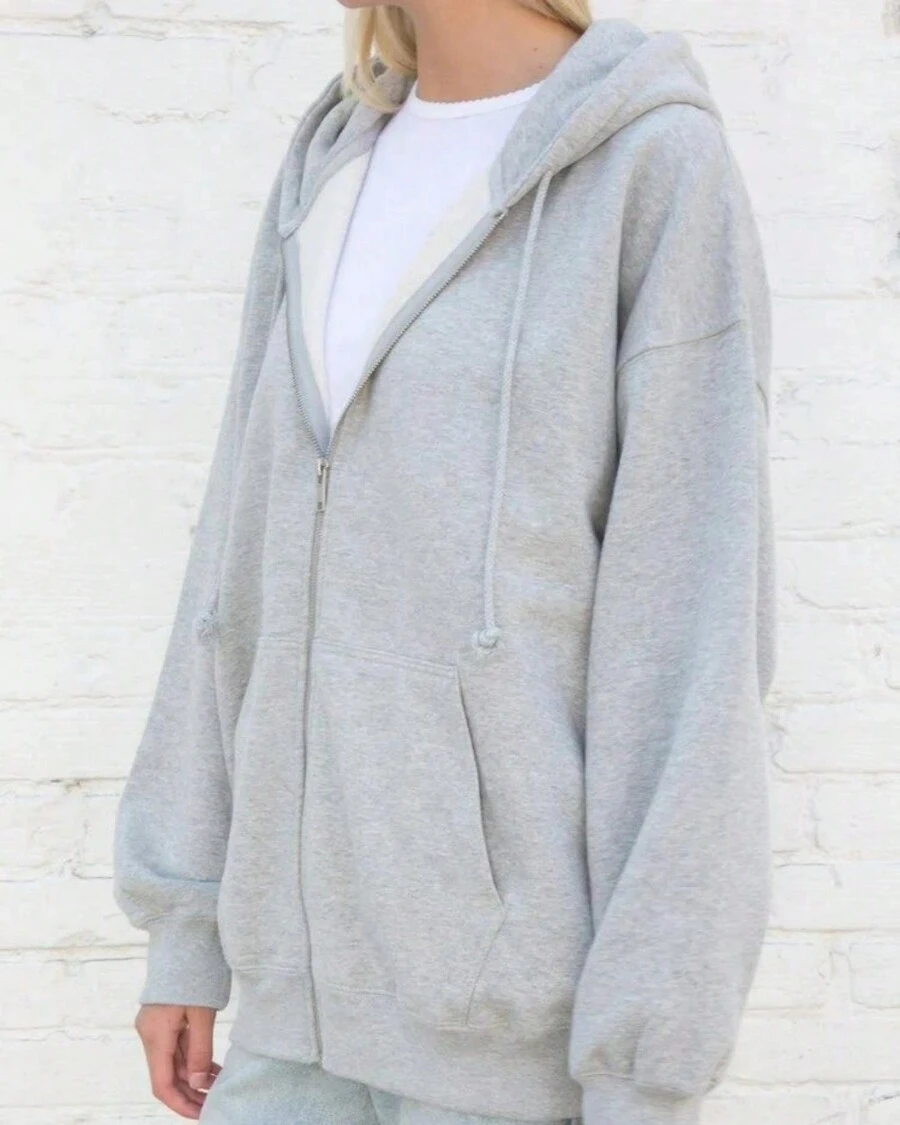 Kangaroo Sweatshirt With Zipper Winter Cold Weather Blouse Closed Flannel With Hood And Pocket Cotton Polyester Coat Unisex Women Men Plain Without Print - 灰色 - 查看 1