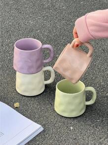 CMYD Studio 1 件 400 毫升手工纹理陶瓷咖啡杯，不对称北欧风格茶杯，适合家庭、卧室、办公室、礼物、家庭聚会 - 紫色 - 查看 8