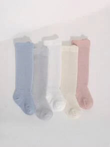 5pairs Summer Breathable Mesh Cute Solid Color High Socks, Anti-Mosquito For Baby - Multicolor - View 6