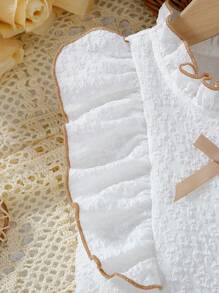 Set Bayi Perempuan Busur Ruffle Tombol Depan Blok Warna - Coklat - View 7