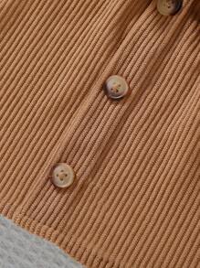 Set Bayi Perempuan Busur Ruffle Tombol Depan Blok Warna - Coklat - View 9