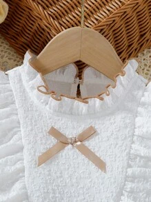 Set Bayi Perempuan Busur Ruffle Tombol Depan Blok Warna - Coklat - View 6