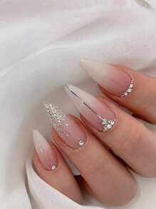 24入組閃亮杏仁形指甲亮片，時尚優雅的設計，適合女性，派對、舞蹈和日常穿著壓克力甲指甲用品 - 彩色 - 查看 1