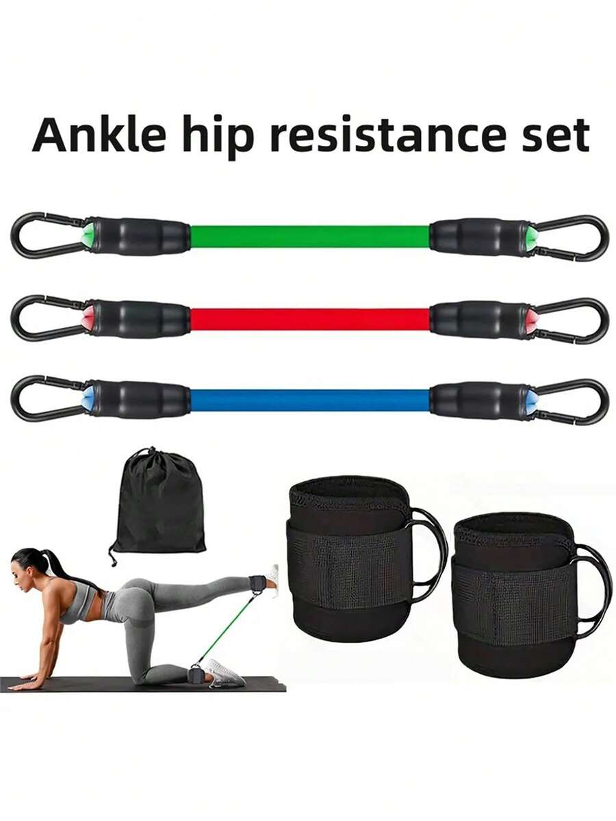 可调节脚踝阻力带套装，带固定绑带，用于腿部力量训练 - 彩色 - 查看 1