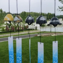 日式风铃铸铁户外装饰品适用于花园、露台和阳台，悬挂式金属风铃装饰礼物，祝福吊坠风铃捕风器 - 彩色 - 查看 3