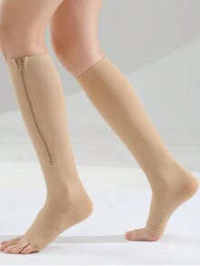 2pcs Zipper Mid-Calf Compression Leg Warmers, Elastic Leg Slimming Leggings, Compression Stockings For Leg Support - Multicolor - View 15