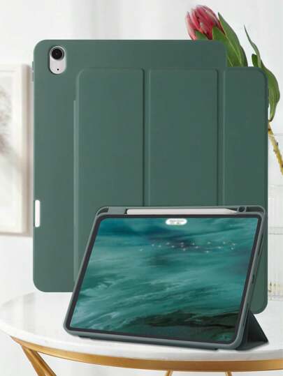 纯色右侧笔槽充电午夜绿磁吸式睡眠iPad保护套，适用于iPad Mini 6/Mini 7/9.7/10.2/10.5/Air 4/Air 5/第十代/10.9/Pro 11英寸/Air 11 (M2)/12.9/Pro 11 2024 (M4)/iPad Air 13 (M3 2025)/iPad Air 11英寸 (M3) 2025/iPad (A16) 11英寸第十一代 2025。9.7英寸和10.2英寸型号的笔槽位于左侧，其他型号的笔槽位于右侧。