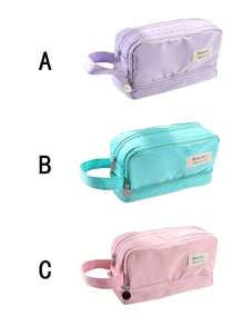 1 pieza Bolsa para lápices decorada con parches, de vuelta a la escuela, útiles escolares, estuche para lápices, bolsa escolar - Morado - Ver 10