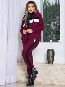 Women Two-Piece Outfits - 酒紅色 - 查看 3