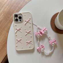 Tương thích với 16 có dây đeo điện thoại di động thời trang 3D ngọc trai giả thiết kế ốp lưng TPU có dây xích, tương thích với iPhone15promax/ Tương thích với iPhone15/ Tương thích với iPhone15plus/ Tương thích với iPhone14promax/ Tương thích với iPhone14pro/Phone14 sang trọng Tương thích với iPhone13 Goddess 12/12pro/11, Ốp bảo vệ điện thoại chống rơi có nút mạ điện - Màu be - Xem 2