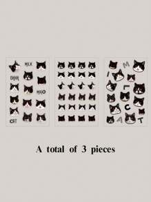 3 件/套可愛卡通貓貼紙用於裝飾手機、電腦等。 - 彩色 - 查看 6