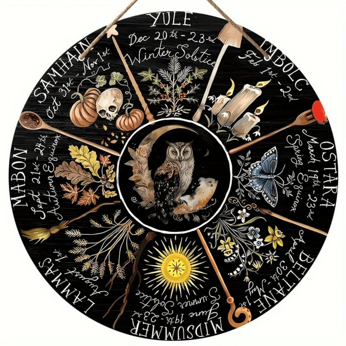 1pc Wheel Of The Year Wooden Sign, Pagan Calendar, Witchcraft, Wicca, , Magic Book, Sabbats, Christmas, Moon Phases, Wall Art, Room Decor, Home Decor, Bar Decor, Cafe Decor, Garage Decor (8''x8''/20cm*20cm) - Nhiều màu - Xem 1
