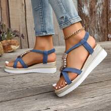 Summer Fashion European & American Style Plus Size Open Toe Espadrille Platform Sandals For Women With Buckle Strap, Beach Shoes