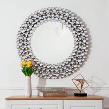 34-Inch Oversized Crystal Round Wall Decor Mirror, Jeweled Ornate Accent, Sparkly Chic For Living Room, Fireplace - Silver - View 8