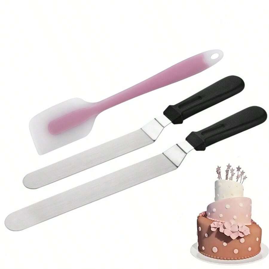 3入組蛋糕刮刀套裝，不銹鋼8/10英寸烘焙刮刀，奶油整平器工具套裝，蛋糕裝飾工具 - 多重規格 - 查看 1