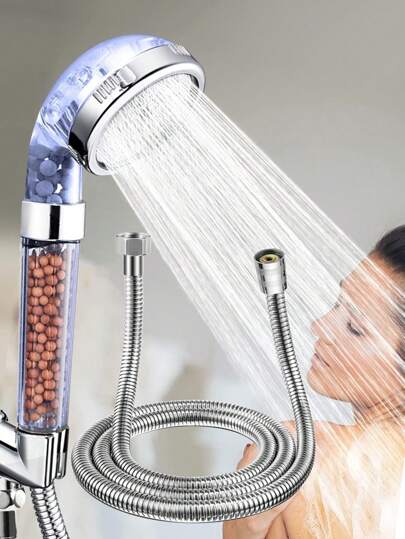 Pressurized Showerhead With 1.5m Hose, Negative Ion Maifan Stone Filter And ABS Transparent Material