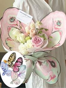 1 包/10 套/20 件新款蝴蝶形玫瑰花束包装纸，创意蝴蝶翼花卉包装纸，适用于情人节、母亲节、新年、圣诞节、周年纪念日、生日派对、花店花卉 DIY 礼品装饰材料 - 彩色 - 查看 2