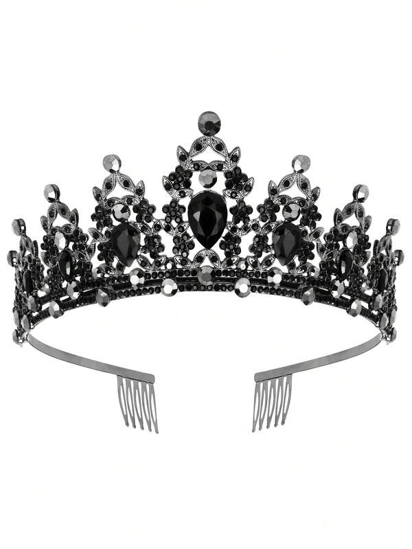 Schwarze barocke Königinnenkrone, Haarschmuck mit Strass für Frauen für Geburtstag, Hochzeit, Abschlussball und Party