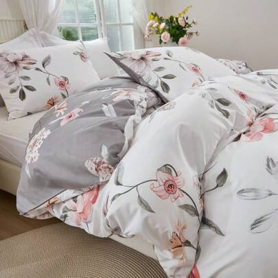 2/3-Piece Bedding Set (1 Bed Sheet Cover + 1/2 Pillowcase) With AB Design & Printed Pattern, Skin-Friendly Softness & Breathable Comfort, Suitable For Home, Bedroom, Dorm, All Seasons, Unisex, Decorative Bedding For Home, Hotel, Garden, Flowers