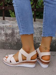 Giày sandal đế xuồng đế dày, quai chéo hở ngón cho nữ, giày sandal đế xuồng đế xuồng đế dày cho mùa hè - Màu be - Xem 4