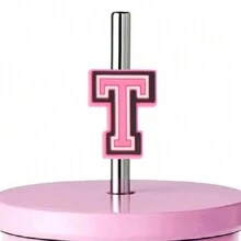 1入組字母吸管裝飾，粉色可愛吸管裝飾，適用於0.4英吋吸管，派對裝飾