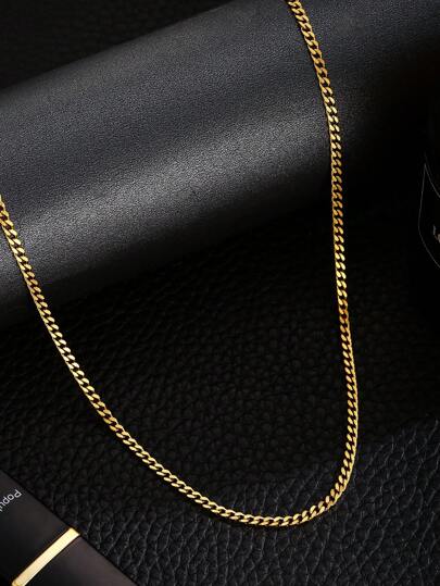 1pc Simple Golden Plated Stainless Steel Necklace For Boys Girls Fashion Street Jewelry Gift For Daily Wear