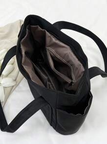 Hatastic 1 Peça Bolsa Feminina de Nylon com Vários Bolsos, Prática, Multifuncional, Bolsa de Ombro de Grande Capacidade, Bolsa Escolar Estilo Preppy para Semana do Livro, Bolsa Escolar Grande com Vários Compartimentos para Praia, Escola, Trabalho e Uso Diário, Bolsa Literária e Bolsa para Mulheres ou Estudantes, Presente para Festivais de Música - Preto - Visão 10