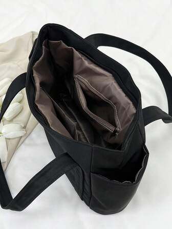 1pc Nylon Mult-Pocket Tote Bag For Women, Practical, Versatile, Large Capacity Shoulder Bag,Preppy Book Bag For Book Week, Large School Tote Bag, Multiple Compartments, Perfect For Beach, School, Work & Daily Use, Literary School Bag & Book Bag For Women Or Students, Perfect For Books, Shopping, Back To School And More, Literary School Bag For Teens, School Supplies, School Bag, School Handbag, School Bookbag, Back To School Bags, Waterproof, Lightweight, Portable, Foldable, Classic Casual, Suitable For Teen Girls Women College Students, Perfect For Back To School, First Day Of School, Tote Bags For School,College Essentials