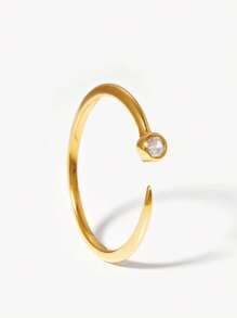 1pc French Design Minimalist Style Fashion Round Geometric Zirconia Inlaid Index Finger Ring - Yellow Gold - View 2