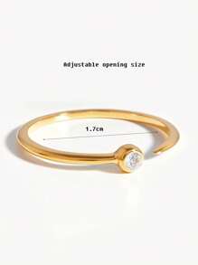 1pc French Design Minimalist Style Fashion Round Geometric Zirconia Inlaid Index Finger Ring - Yellow Gold - View 3