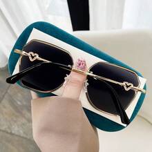 Gafas de moda con montura sin patillas y diseño de patas con corazón para mujer - Negro - Ver 2