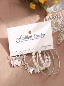 5pairs/Set Butterfly & Faux Pearl Decor Earrings