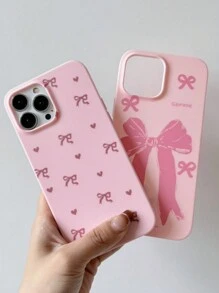 2pcs Pink Bow Designed Mobile Phone Case Compatible With IPhone 15 Pro Max, 11/12/13/14 Plus, XR/7/8 Plus, TPU Anti-Drop Protection Shell Waterproof Shockproof Scratch Resistant - Baby Pink - View 2