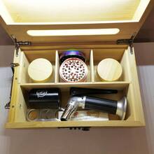 LED Large Bamboo Box With Hinged Lid, MutiFunctional Storage Box With Lock, Smell Proof Rolling Box, Premium Removable Tray With Glass Jar - Bamboo Color - View 8