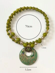 1pc Fashionable Bohemian Murano Glass & Golden Sand Decor Long Necklace For Women, Perfect Gift For Holidays - Pink - View 4