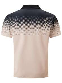 Digital Farbverlauf Gedrucktes Herren Polo-Shirt Sommer Lässig Kurzarm Top mit gefälschtem Taschendesign, täglicher Verschleiß