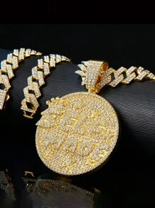 LIGHTSOME 鑽石精緻字母自製圓形獎章項鍊，圓星形設計，冰裂光芒閃爍，珠寶項鍊 - Pendant - 查看 5