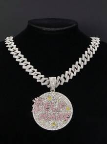 LIGHTSOME 鑽石精緻字母自製圓形獎章項鍊，圓星形設計，冰裂光芒閃爍，珠寶項鍊 - Pendant - 查看 3