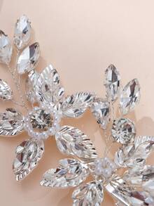 1入組簡約奢華風格女性金屬髮夾，鑲嵌鋯石的葉子設計，尖角造型夾子，歐美婚禮新娘伴娘髮飾頭飾 - 彩色 - 查看 5