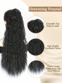 nimoki Mở rộng kiểu tóc đuôi ngựa, 24 inch Dây rút Tóc đuôi ngựa Mở rộng Tóc đuôi ngựa gợn sóng Mềm được nâng cấp Sợi tổng hợp Tóc giả đuôi ngựa cho phụ nữ Sử dụng hàng ngày (Màu đen) - màu đen - Xem 3