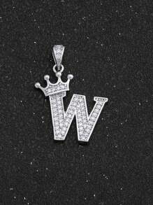 1pc Sparkling Initial Lettet & Crown Pendant  Chain Necklace A-Z Customized Name Alphabet Necklace For Women For Party - Silver - View 22